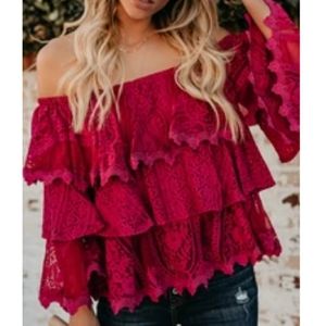 Vici Dolls Lace, Off-the-Shoulder, Tiered Top